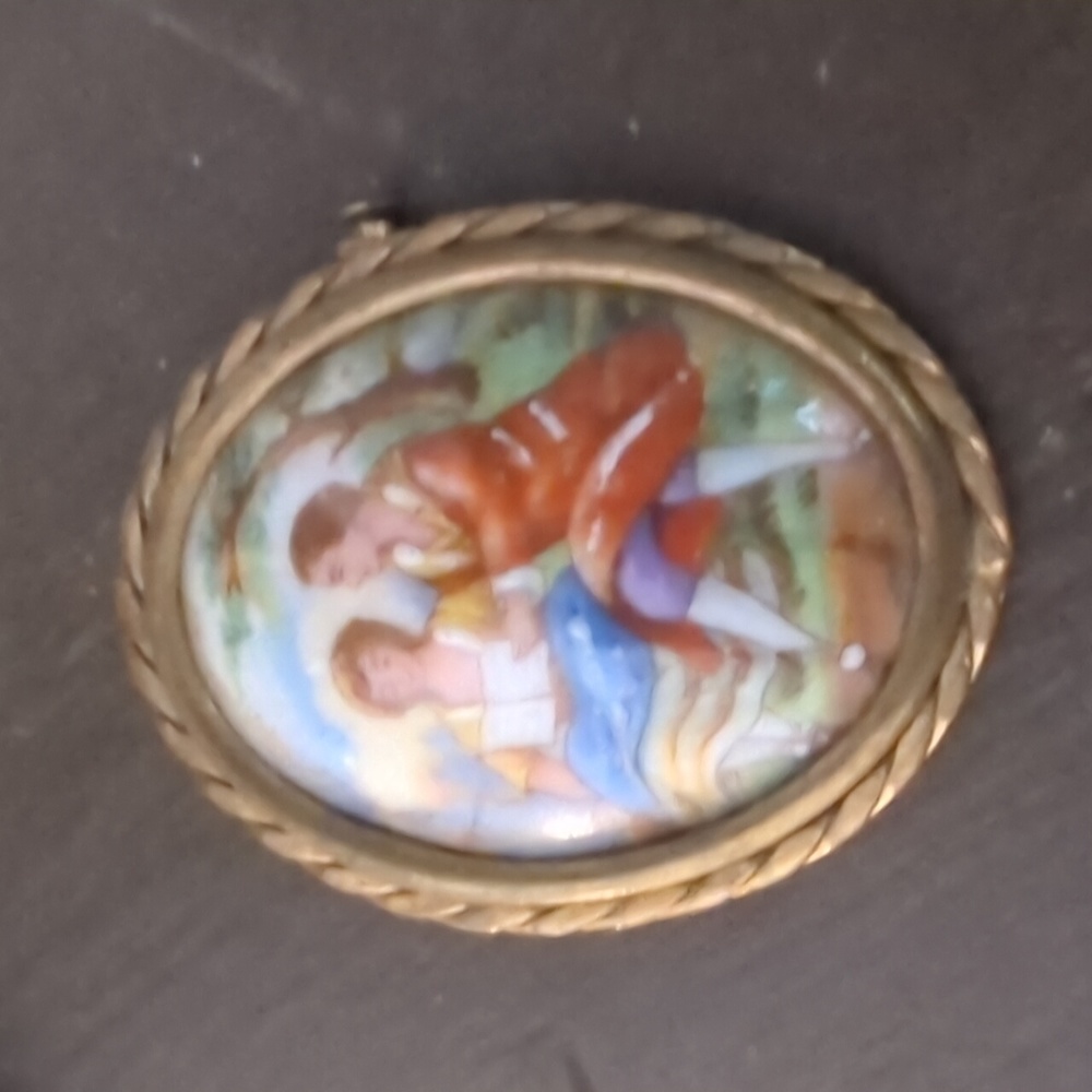 Antique Limoges porcelain hand painted Brooch